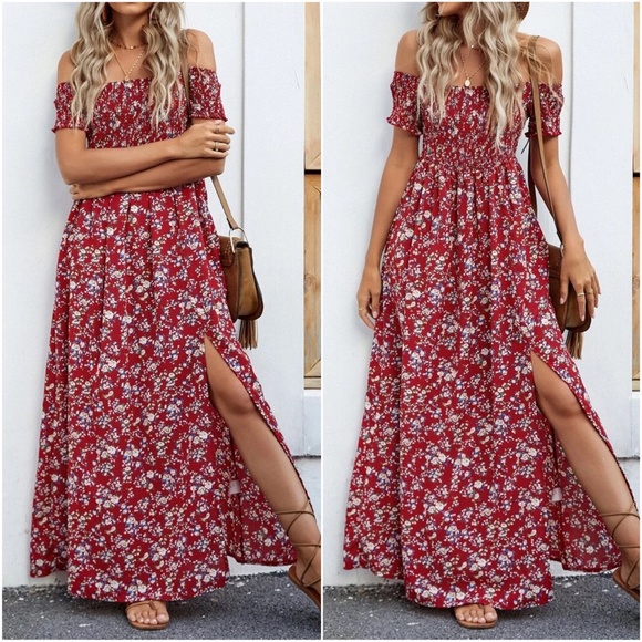 Dresses & Skirts - Boho Floral Print Off Shoulder Maxi Dress